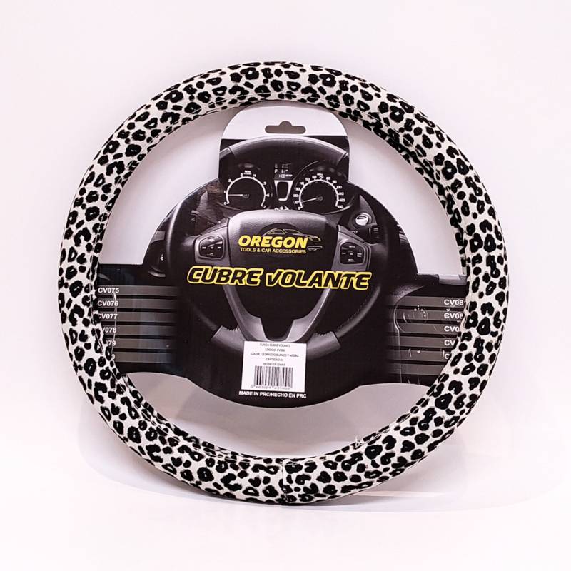 CV086 CUBRE VOLANTE MODELO ANIMAL PRINT LEOPARDO BLANCO Y NEGRO  38*8.2CMCAJA MASTER 25 UNIDADES
