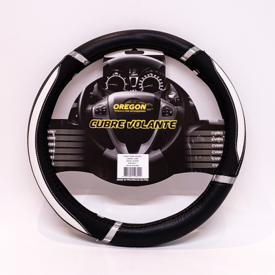 CV097 CUBRE VOLANTE MODELO DAYTONA CUERO SINTENTICO NEGRO / BLANCO 38*8.2CM 25 UNIDADES POR CAJA