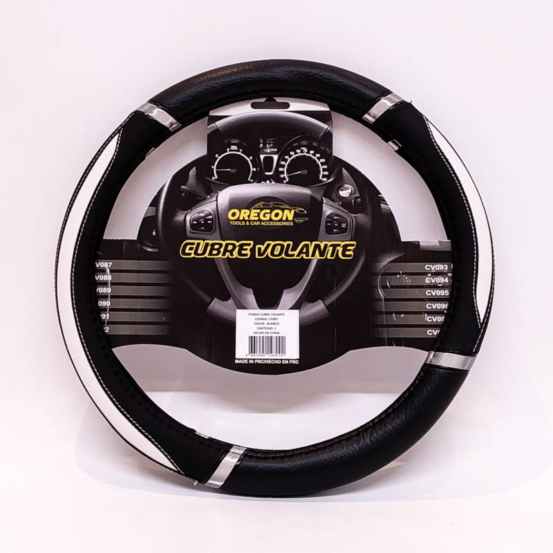 CV097 CUBRE VOLANTE MODELO DAYTONA CUERO SINTENTICO NEGRO / BLANCO 38*8.2CM 25 UNIDADES POR CAJA