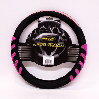 CV093 CUBRE VOLANTE MODELO GRAND PRIX CUERO SINTENTICO NEGRO / ROSA 38*8.2CM 25 UNIDADES POR CAJA