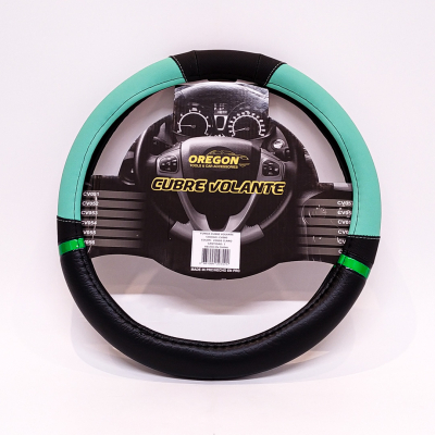 CV060 CUBRE VOLANTE MODELO NASCAR CUERO SINTENTICO NEGRO / VERDE AGUA 38*8.2CM 25 UNIDADES POR CAJA