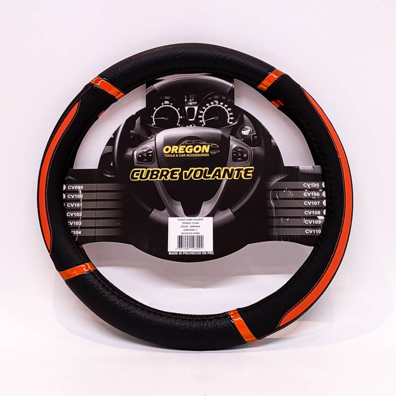 CV104 CUBRE VOLANTE MODELO DAYTONA CUERO SINTENTICO NEGRO / NARANJA 38*8.2CM 25 UNIDADES POR CAJA