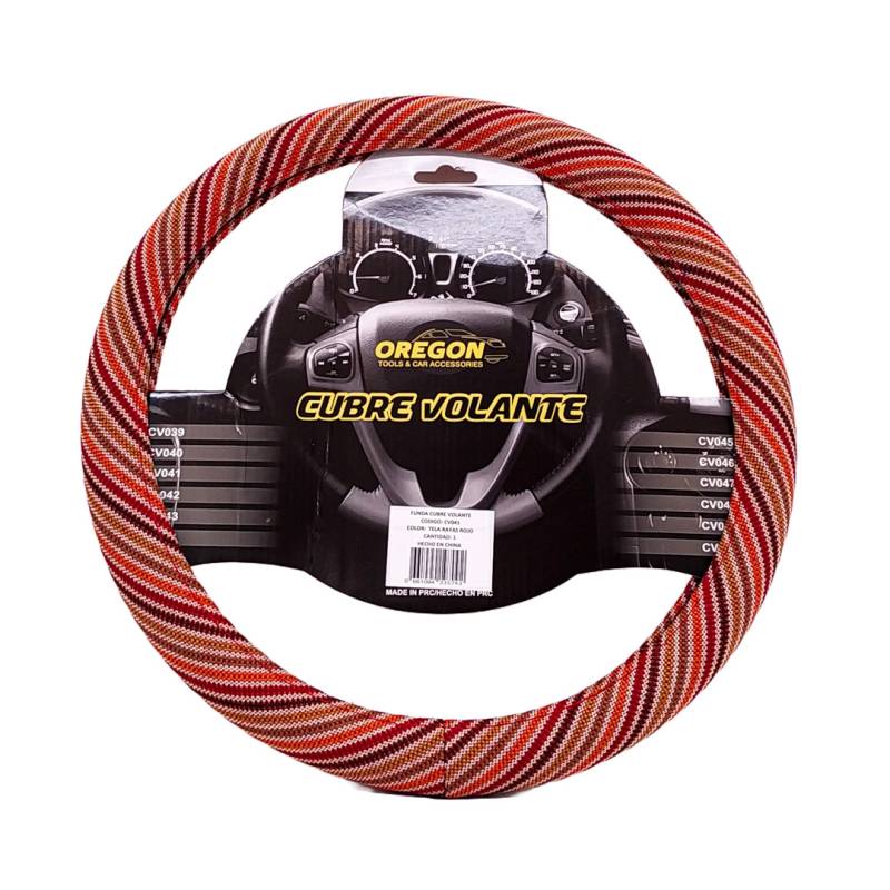 CV041 CUBRE VOLANTE MODELO WOODSTOCK HIPPIE TELA ESCALA ROJOS 38*8.2CMCAJA MASTER 25 UNIDADES