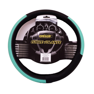 CV051 CUBRE VOLANTE MODELO LEMANS NEGRO / CELESTE CUERO SINTETICO  38*8.2CMCAJA MASTER 25 UNIDADES