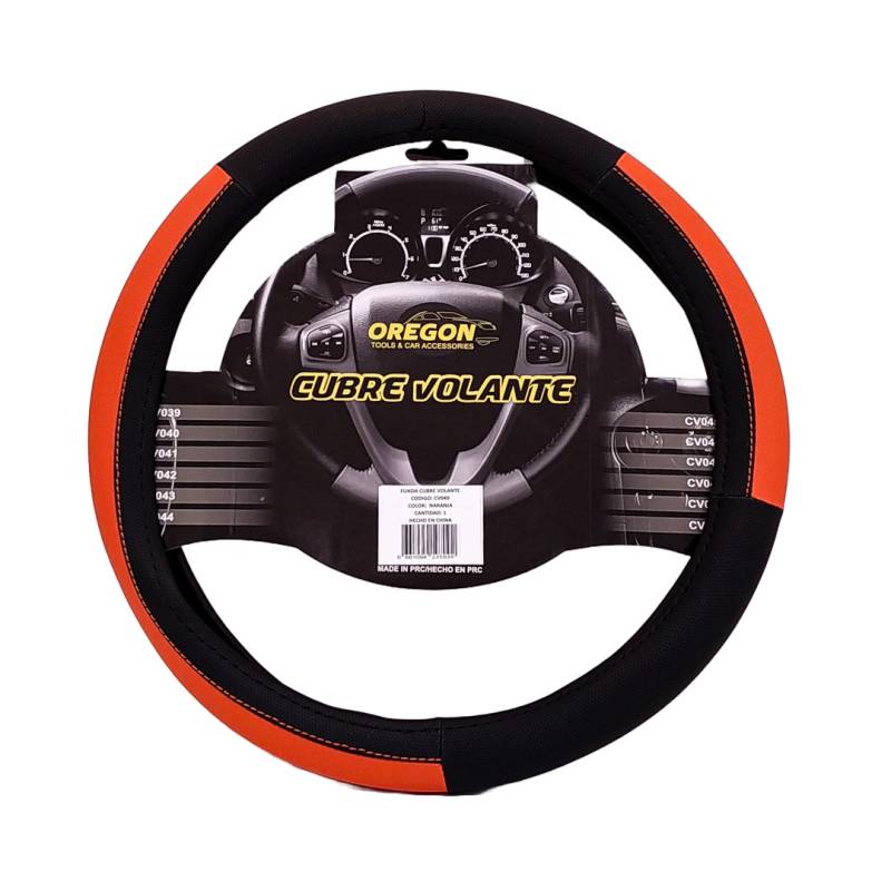 CV049 CUBRE VOLANTE MODELO LEMANS NEGRO / NARANJA CUERO SINTETICO  38*8.2CMCAJA MASTER 25 UNIDADES