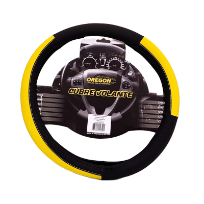 CV048 CUBRE VOLANTE MODELO LEMANS NEGRO / AMARILLO CUERO SINTETICO  38*8.2CMCAJA MASTER 25 UNIDADES