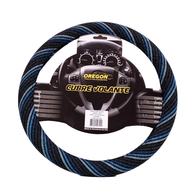 CV039 CUBRE VOLANTE MODELO WOODSTOCK HIPPIE TELA AZUL / NEGRO 38*8.2CMCAJA MASTER 25 UNIDADES