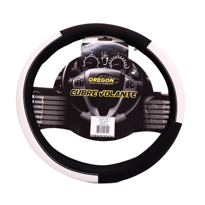 CV045 CUBRE VOLANTE MODELO LEMANS NEGRO / BLANCO CUERO SINTETICO  38*8.2CMCAJA MASTER 25 UNIDADES