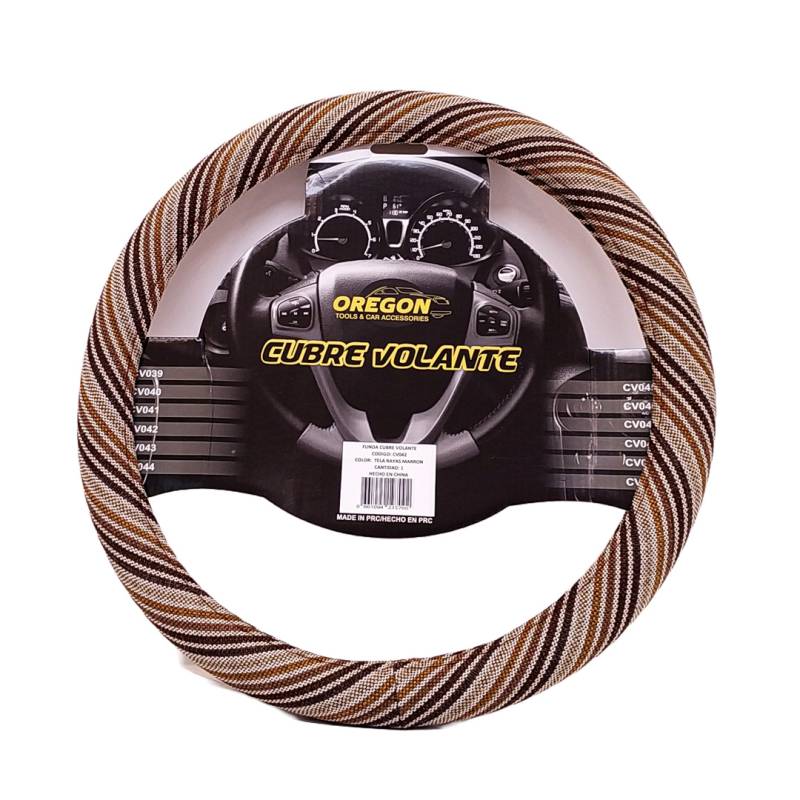 CV042 CUBRE VOLANTE MODELO WOODSTOCK HIPPIE TELA ESCALA BEIGE / MARRON 38*8.2CMCAJA MASTER 25 UNIDADES