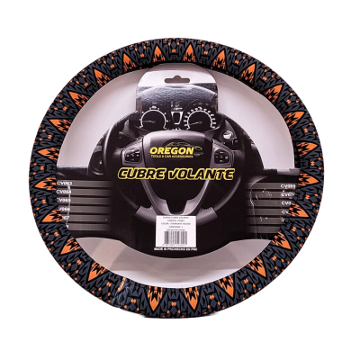 CV063 CUBRE VOLANTE MODELO CIRCO LOCO TELA NEGRO / NARANJA  38*8.2CMCAJA MASTER 25 UNIDADES