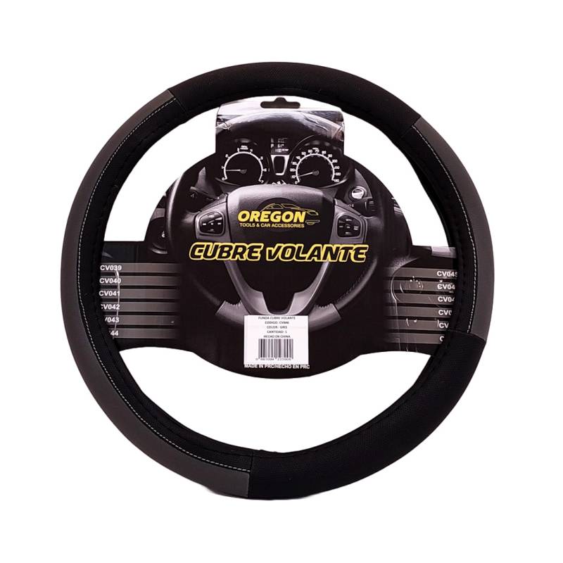 CV046 CUBRE VOLANTE MODELO LEMANS NEGRO / GRIS CUERO SINTETICO  38*8.2CMCAJA MASTER 25 UNIDADES