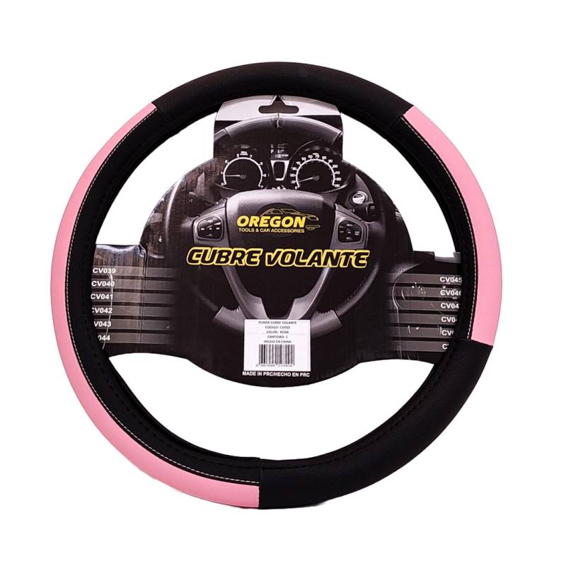 CV050 CUBRE VOLANTE MODELO LEMANS NEGRO / ROSA CUERO SINTETICO  38*8.2CMCAJA MASTER 25 UNIDADES