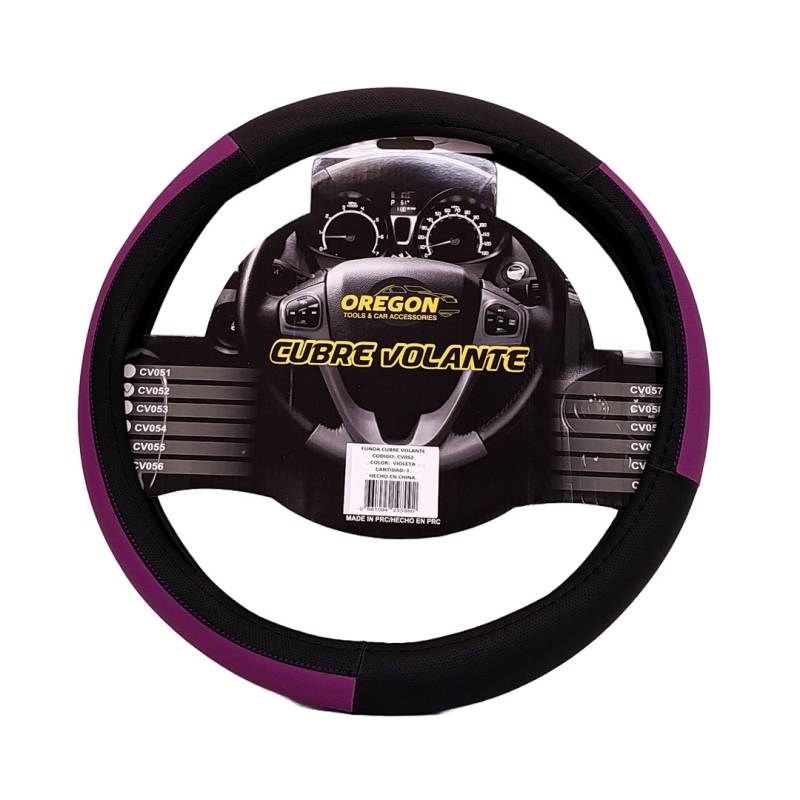 CV052 CUBRE VOLANTE MODELO LEMANS NEGRO / VIOLETA CUERO SINTETICO  38*8.2CMCAJA MASTER 25 UNIDADES