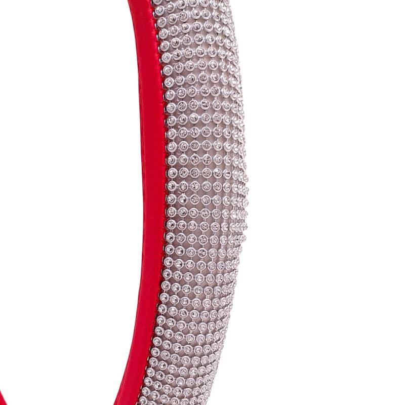 CV130 CUBRE VOLANTE GIRLS POWER - BLING BLING DIAMANTES PLATA / ROJO 38CM