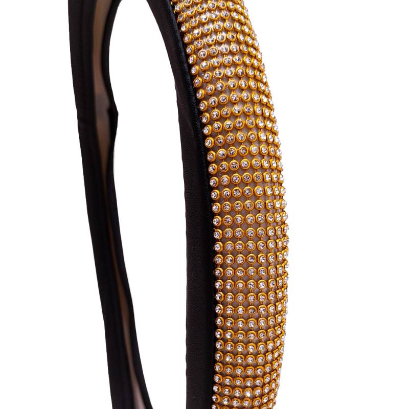 CV128 CUBRE VOLANTE GIRLS POWER - BLING BLING DIAMANTES ORO / NEGRO 38CM