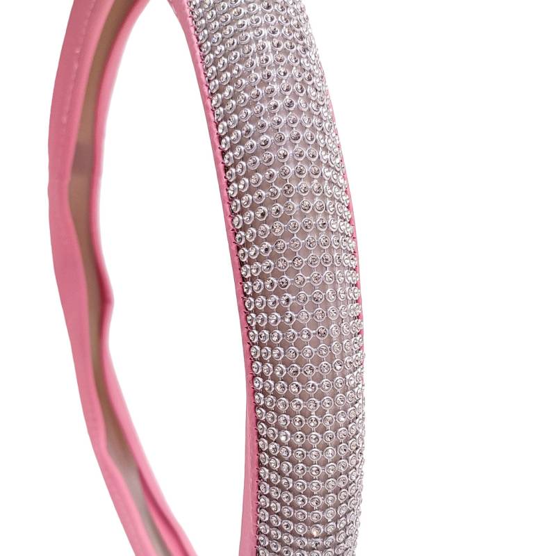 CV131 CUBRE VOLANTE GIRLS POWER - BLING BLING DIAMANTES PLATA / ROSA 38CM