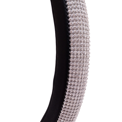 CV129 CUBRE VOLANTE GIRLS POWER - BLING BLING DIAMANTES PLATA / NEGRO 38CM  