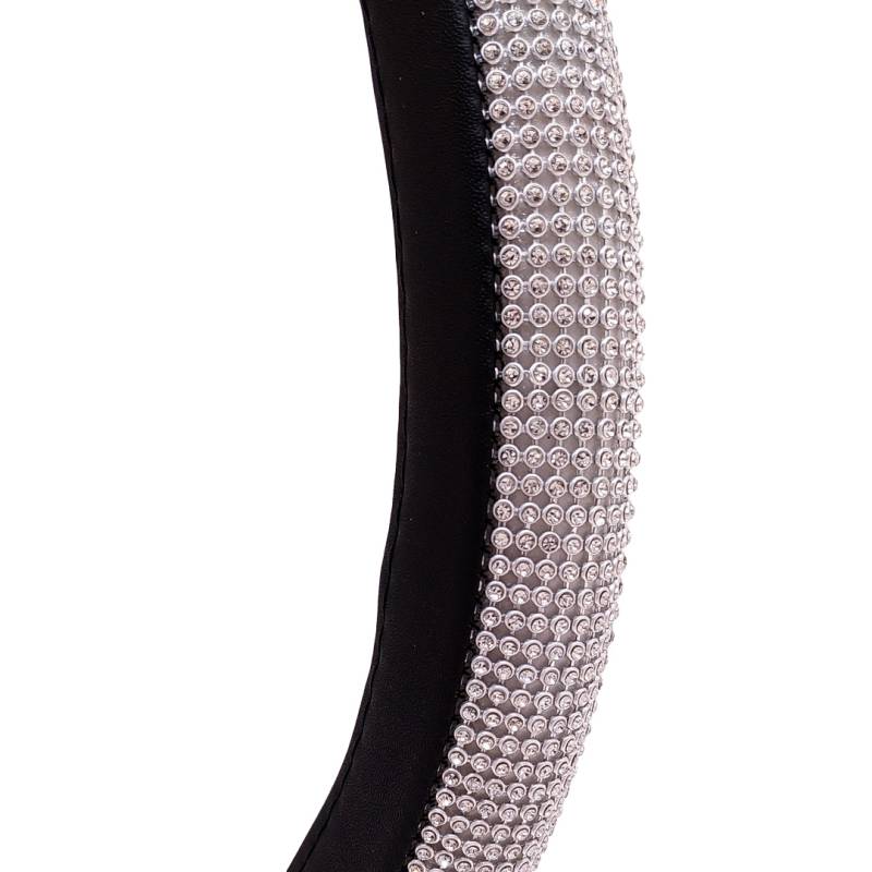 CV129 CUBRE VOLANTE GIRLS POWER - BLING BLING DIAMANTES PLATA / NEGRO 38CM