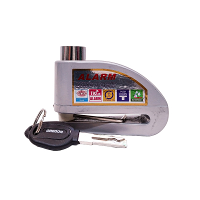 PIT012 TRABA DISCO CON ALARMA CANDADO BLINDADO CON ALARMA COLOR GRIS PARA DISCO DE MOTO / BICI Y DOS LLAVES