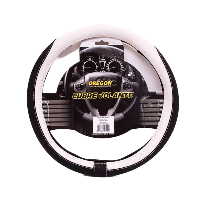 CV076 CUBRE VOLANTE MODELO TC2000 CUERO SINTENTICO NEGRO / BLANCO 38*8.2CM 25 UNIDADES POR CAJA