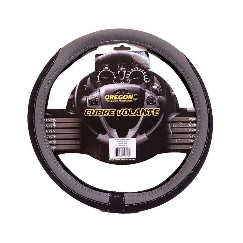 CV077 CUBRE VOLANTE MODELO TC2000 CUERO SINTENTICO NEGRO / GRIS 38*8.2CM 25 UNIDADES POR CAJA