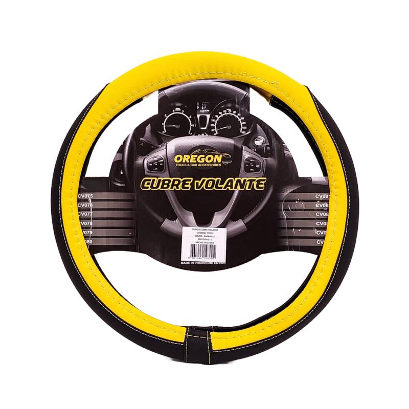 CV079 CUBRE VOLANTE MODELO TC2000 CUERO SINTENTICO NEGRO / AMARILLO 38*8.2CM 25 UNIDADES POR CAJA