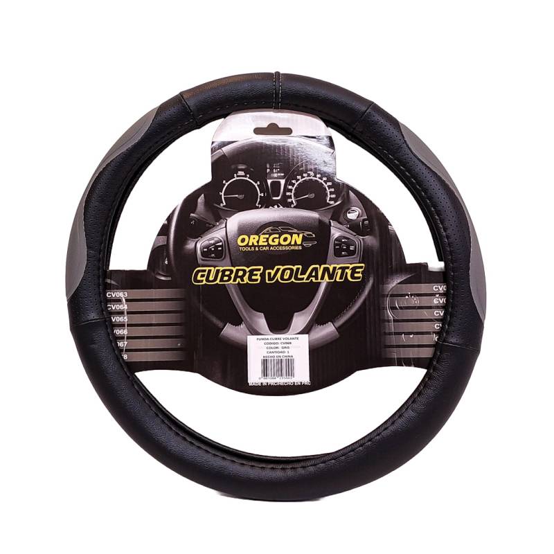 CV068 CUBRE VOLANTE MODELO INDIANAPOLIS 500 CUERO SINTENTICO NEGRO / GRIS 38*8.2CM 25 UNIDADES POR CAJA