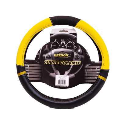CV057 CUBRE VOLANTE MODELO NASCAR CUERO SINTENTICO NEGRO / AMARILLO 38*8.2CM 25 UNIDADES POR CAJA