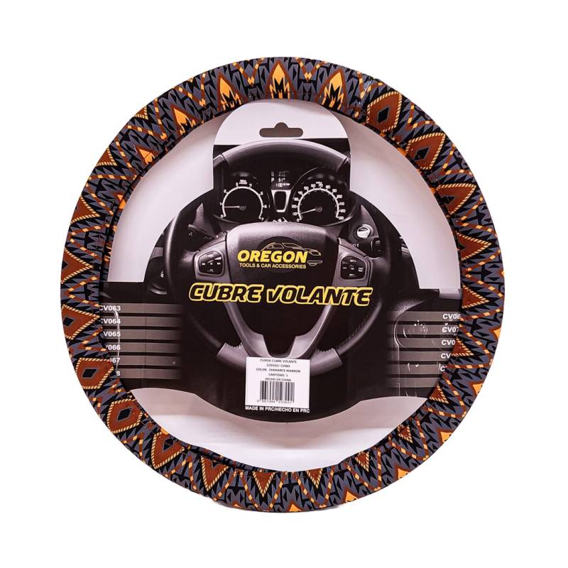 CV065 CUBRE VOLANTE MODELO CIRCO LOCO TELA NARANJA / GRIS  38*8.2CMCAJA MASTER 25 UNIDADES