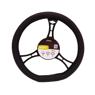 CV033 CUBRE VOLANTE CUERO SINTENTICO PREMIUM DEPORTIVO CHATO NEGRO 38CM 