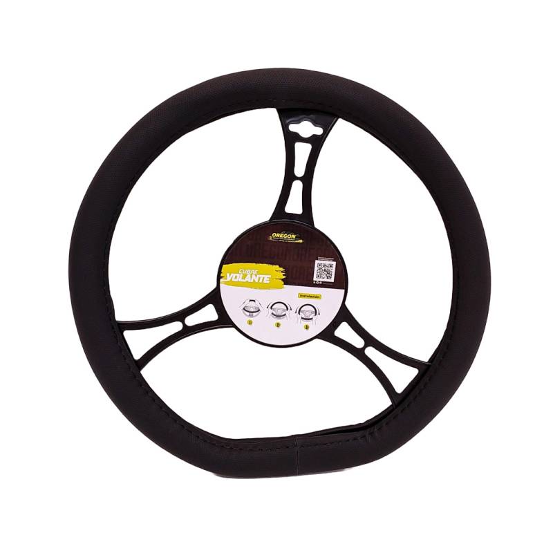 CV033 CUBRE VOLANTE CUERO SINTENTICO PREMIUM DEPORTIVO CHATO NEGRO 38CM