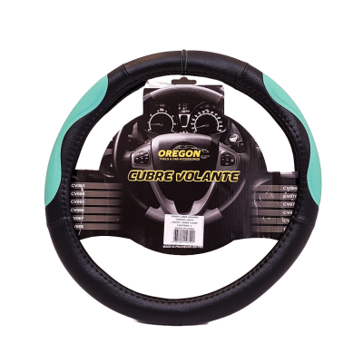 CV073 CUBRE VOLANTE MODELO INDIANAPOLIS 500 CUERO SINTENTICO NEGRO / VERDE AGUA 38*8.2CM 25 UNIDADES POR CAJA