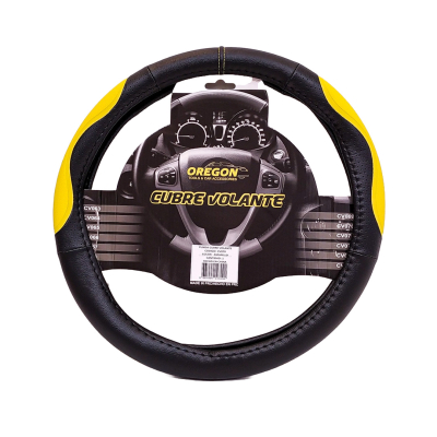 CV070 CUBRE VOLANTE MODELO INDIANAPOLIS 500 CUERO SINTENTICO NEGRO / AMARILLO 38*8.2CM 25 UNIDADES POR CAJA