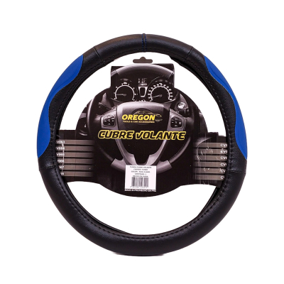 CV069 CUBRE VOLANTE MODELO INDIANAPOLIS 500 CUERO SINTENTICO NEGRO / CELESTE 38*8.2CM 25 UNIDADES POR CAJA