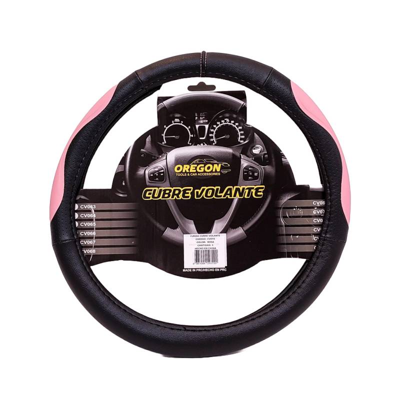 CV072 CUBRE VOLANTE MODELO INDIANAPOLIS 500 CUERO SINTENTICO NEGRO / ROSA 38*8.2CM 25 UNIDADES POR CAJA