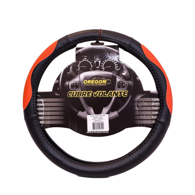 CV071 CUBRE VOLANTE MODELO INDIANAPOLIS 500 CUERO SINTENTICO NEGRO / NARANJA 38*8.2CM 25 UNIDADES POR CAJA