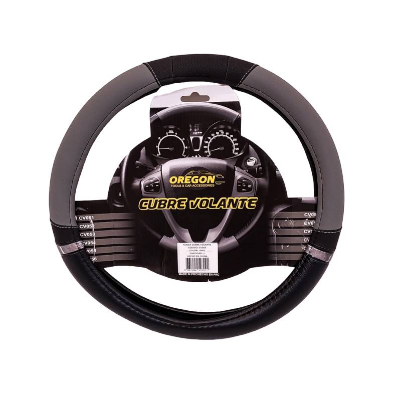 CV055 CUBRE VOLANTE MODELO NASCAR CUERO SINTENTICO NEGRO / GRIS 38*8.2CM 25 UNIDADES POR CAJA