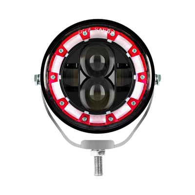 DJ712CRORED OFF ROAD FARO DE LED UNIVERSAL LUZ LED BLANCA ESTABLE CON OJO DE ANGEL DAYTIME RUNNING ROJO Y GIROS AMBAR 9V-36V 1 LED - 40 WATTS  MEDIDAS 3.5 