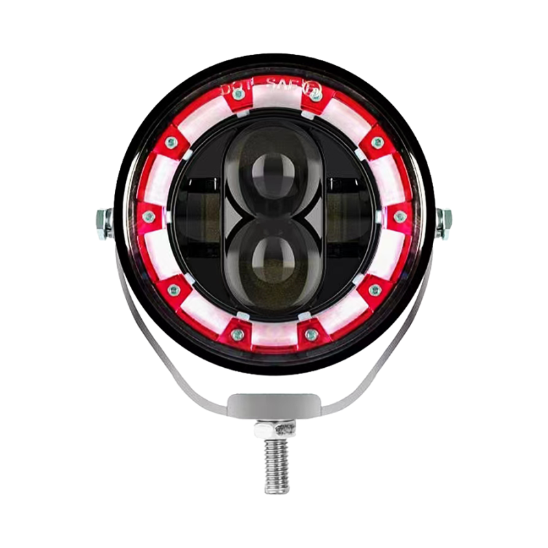 DJ712CRORED OFF ROAD FARO DE LED UNIVERSAL LUZ LED BLANCA ESTABLE CON OJO DE ANGEL DAYTIME RUNNING ROJO Y GIROS AMBAR 9V-36V 1 LED - 40 WATTS  MEDIDAS 3.5