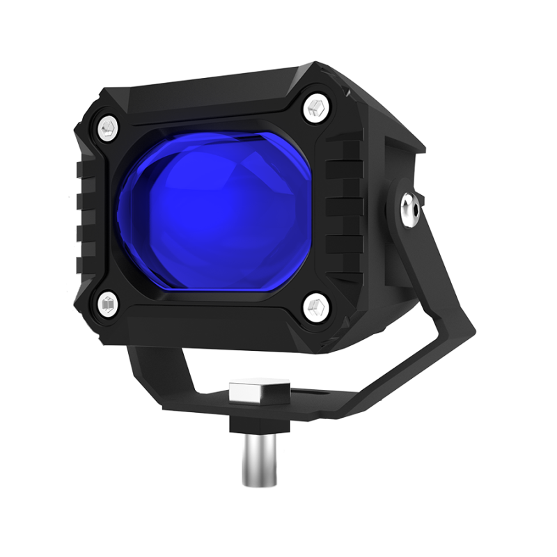 DJ712PENTBLUE OFF ROAD FARO DE LED UNIVERSAL LUZ LED BLANCA Y AMBAR ESTABLE CON OJO DE ANGEL DAYTIME RUNNING ROJO Y ARO ROJO 9V-36V 1 LED - 40 WATTS  MEDIDAS 59