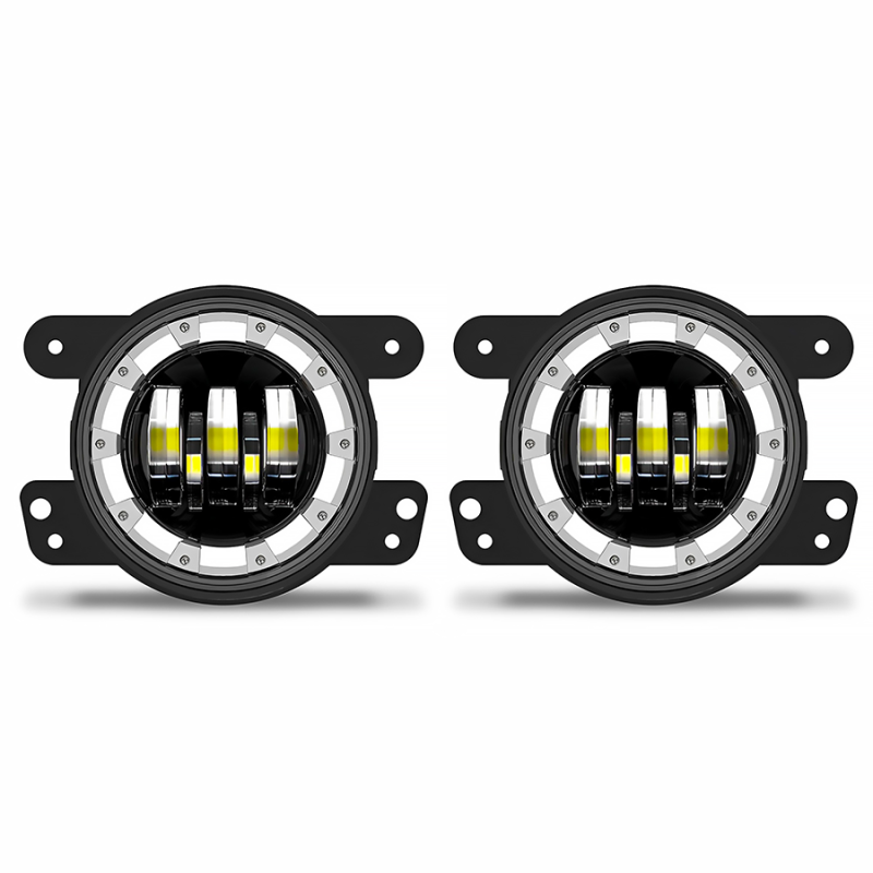 DJ6940CROSS OFF ROAD FARO DE LED UNIVERSAL LUZ LED BLANCA CON OJO DE ANGEL BLANCO Y FUNCION DE GIROS Y BALIZAS AMBAR CON CABLEADO DE INSTALACION Y TECLA AUXILIA