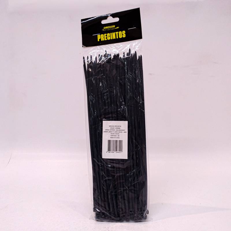 N900006 BOLSA DE PRECINTOS (100 UNIDADES) 250MM LARGO X 3.6MM ANCHO  -18KG COLOR NEGRO
