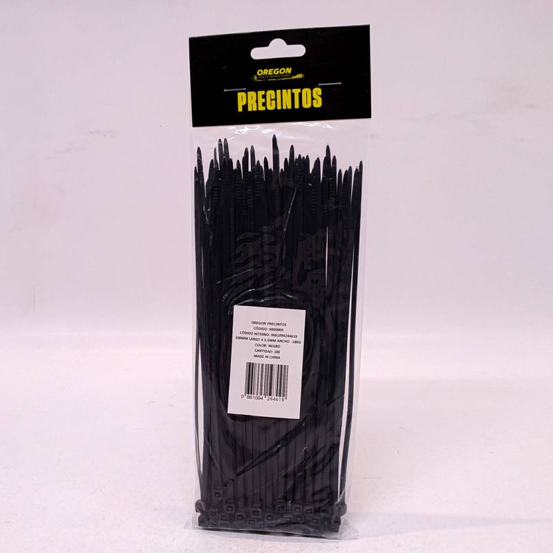 N900005 BOLSA DE PRECINTOS (100 UNIDADES) 200MM LARGO X 3.5MM ANCHO  -18KG COLOR NEGRO