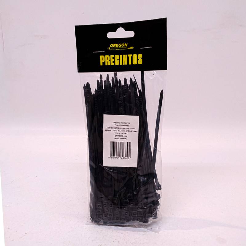 N900003 BOLSA DE PRECINTOS (100 UNIDADES) 150MM LARGO X 3.5MM ANCHO  -18KG COLOR NEGRO