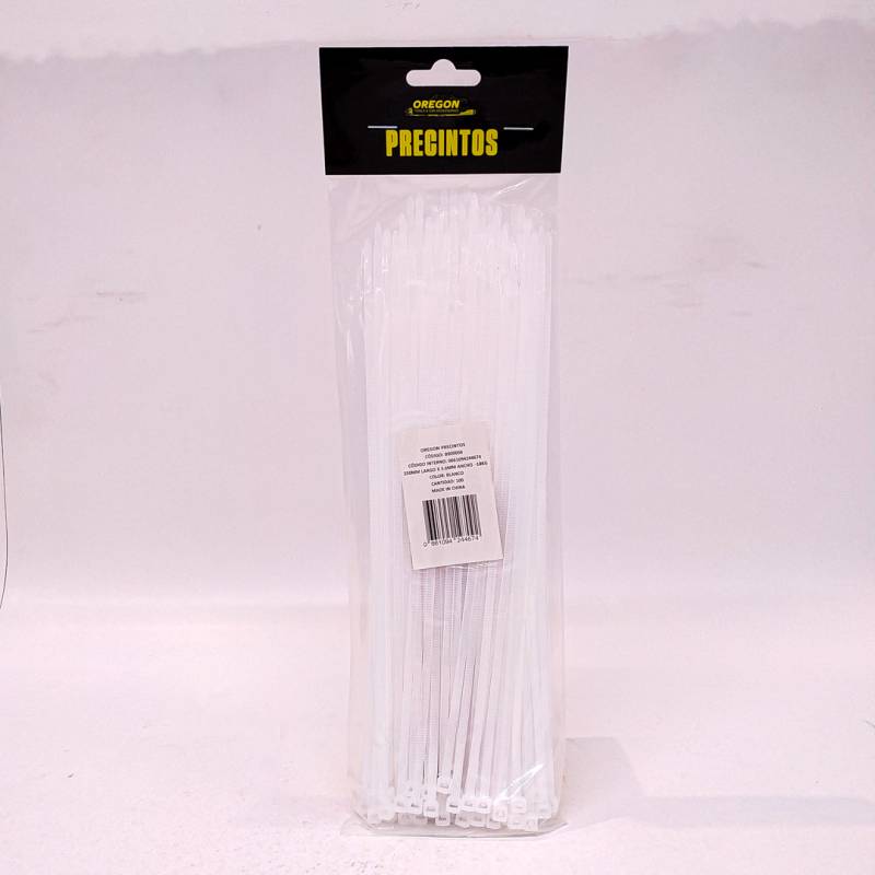 B900006 BOLSA DE PRECINTOS (100 UNIDADES) 250MM LARGO X 3.6MM ANCHO  -18KG COLOR BLANCO