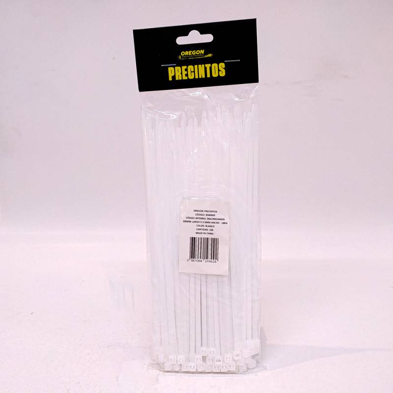 B900005 BOLSA DE PRECINTOS (100 UNIDADES) 200MM LARGO X 3.5MM ANCHO  -18KG COLOR BLANCO