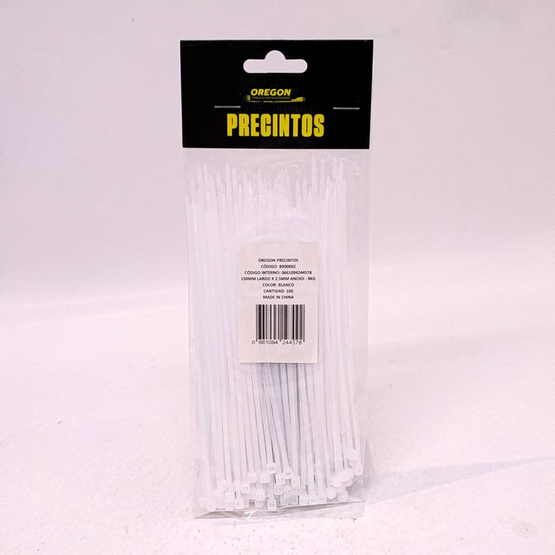 B900002 BOLSA DE PRECINTOS (100 UNIDADES) 150MM LARGO X 2.5MM ANCHO - 8KG COLOR BLANCO