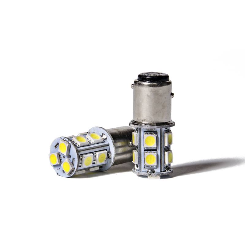 1034 - 1157 - P21/5W 2 POLOS (DESPAREJA) 13 LED 5050 SMD - BLANCO 12V
