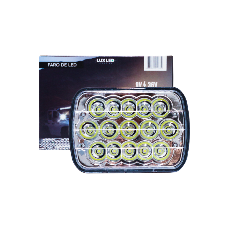 DJ5930BLA OFF ROAD FARO DE LED UNIVERSAL RECTANGULAR 45 WATTS (15 LED  3 WATTS) COLOR BLANCO 12V / 24V CON FUNCION LUCES ALTAS Y BAJAS - HAZ DE LUZ SPOT -