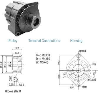 9010104 Alternador Volkswagen 12-140T/ 12-170BT 65 Amp 14 Volt